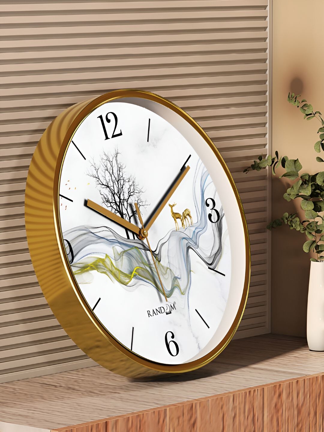 RANDOM Gold Toned & White Printed Contemporary Round Wall Clock-image-28