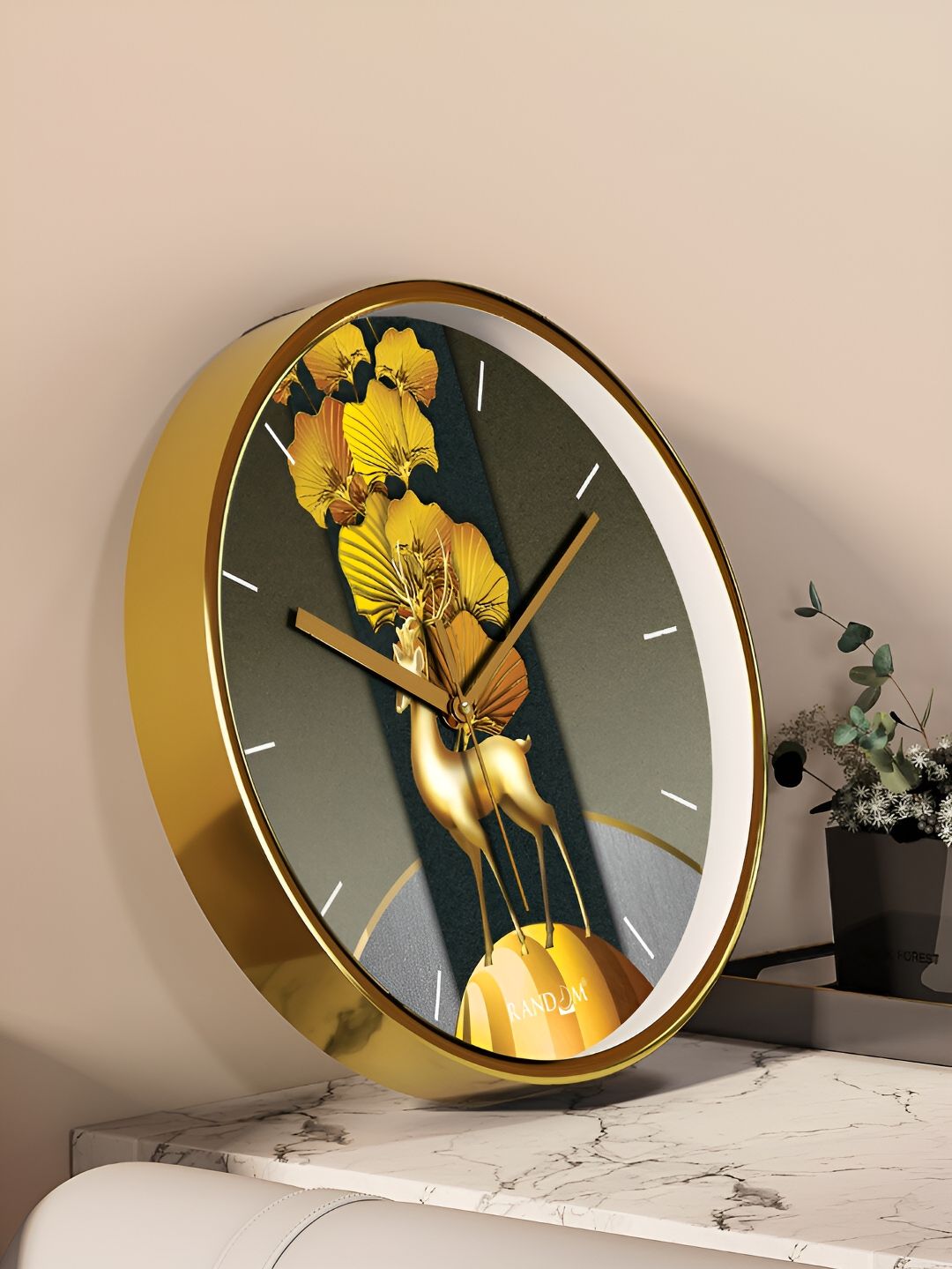 RANDOM Gold Toned & Grey Printed Contemporary Round Wall Clock-image-27