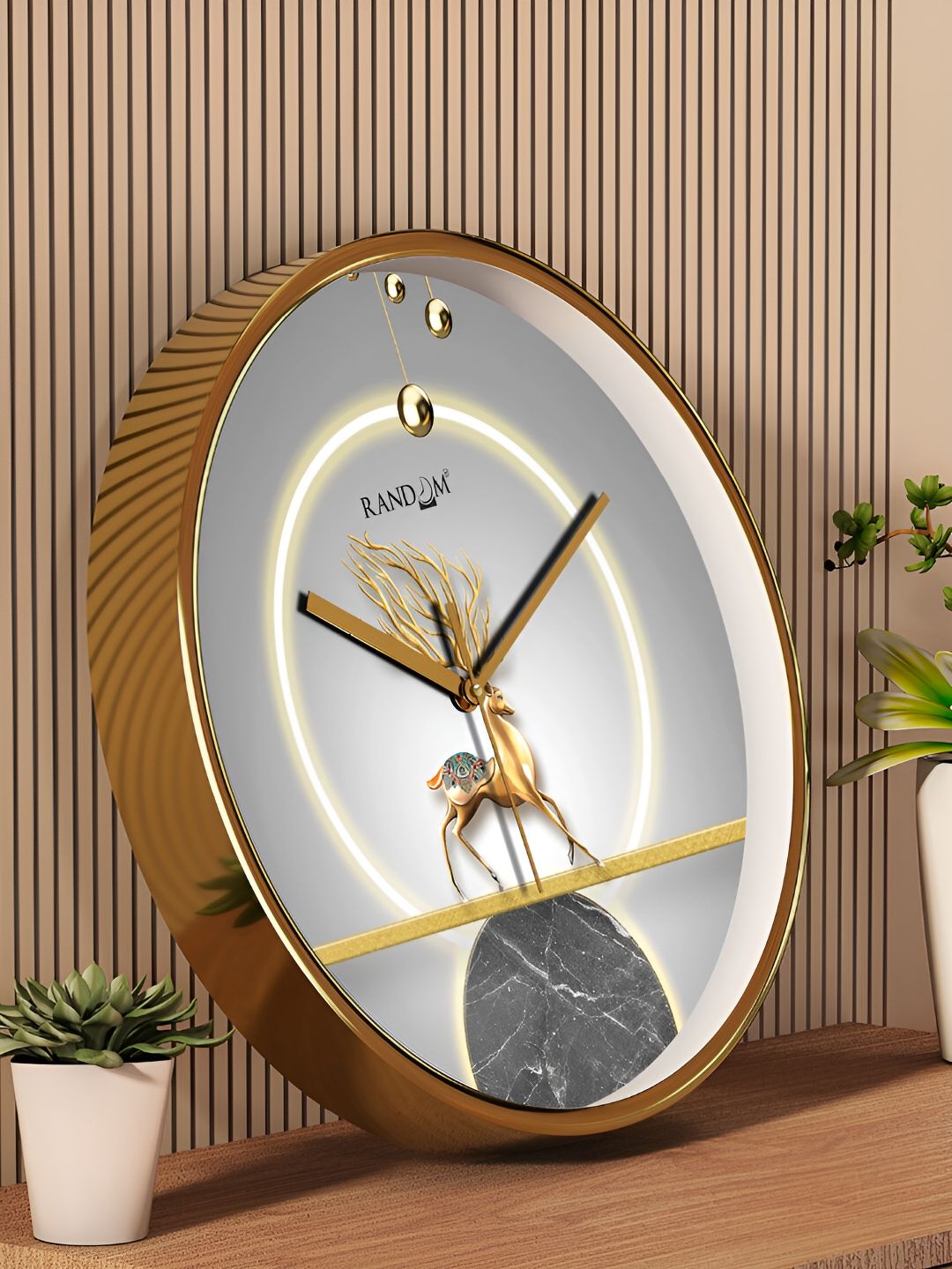 RANDOM Gold Toned & Grey Printed Contemporary Round Wall Clock-image-24
