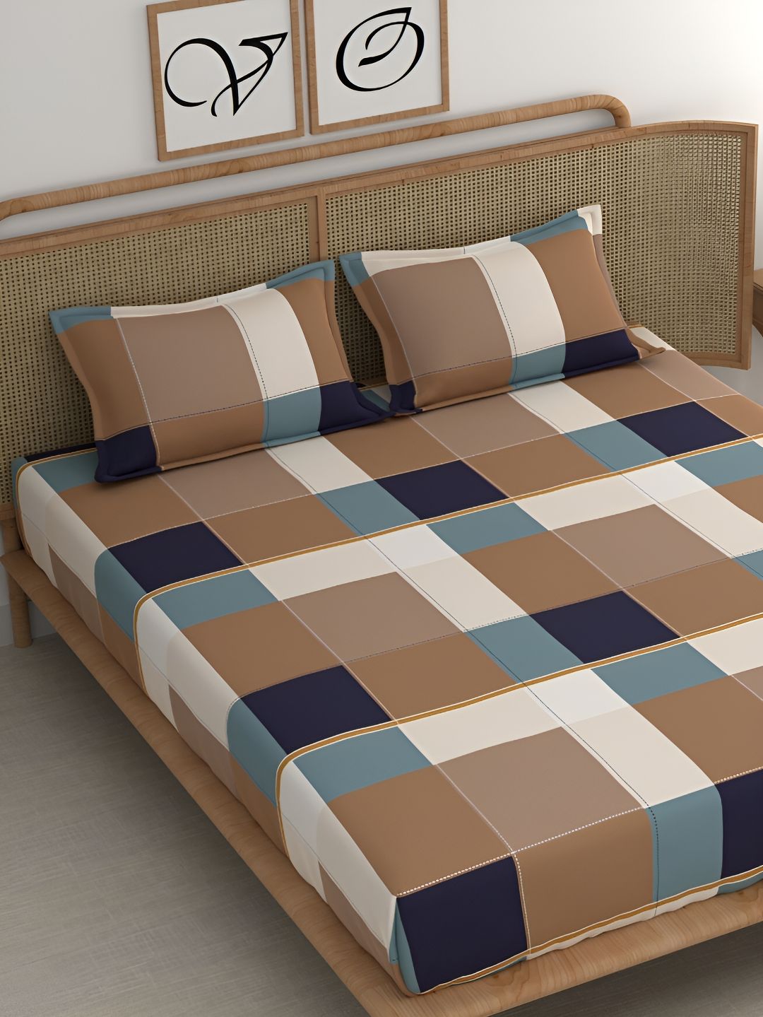 CHHAVI INDIA Brown & Off White Geometric Printed 210 TC King Bedsheet with 2 Pillow Covers-picture-19