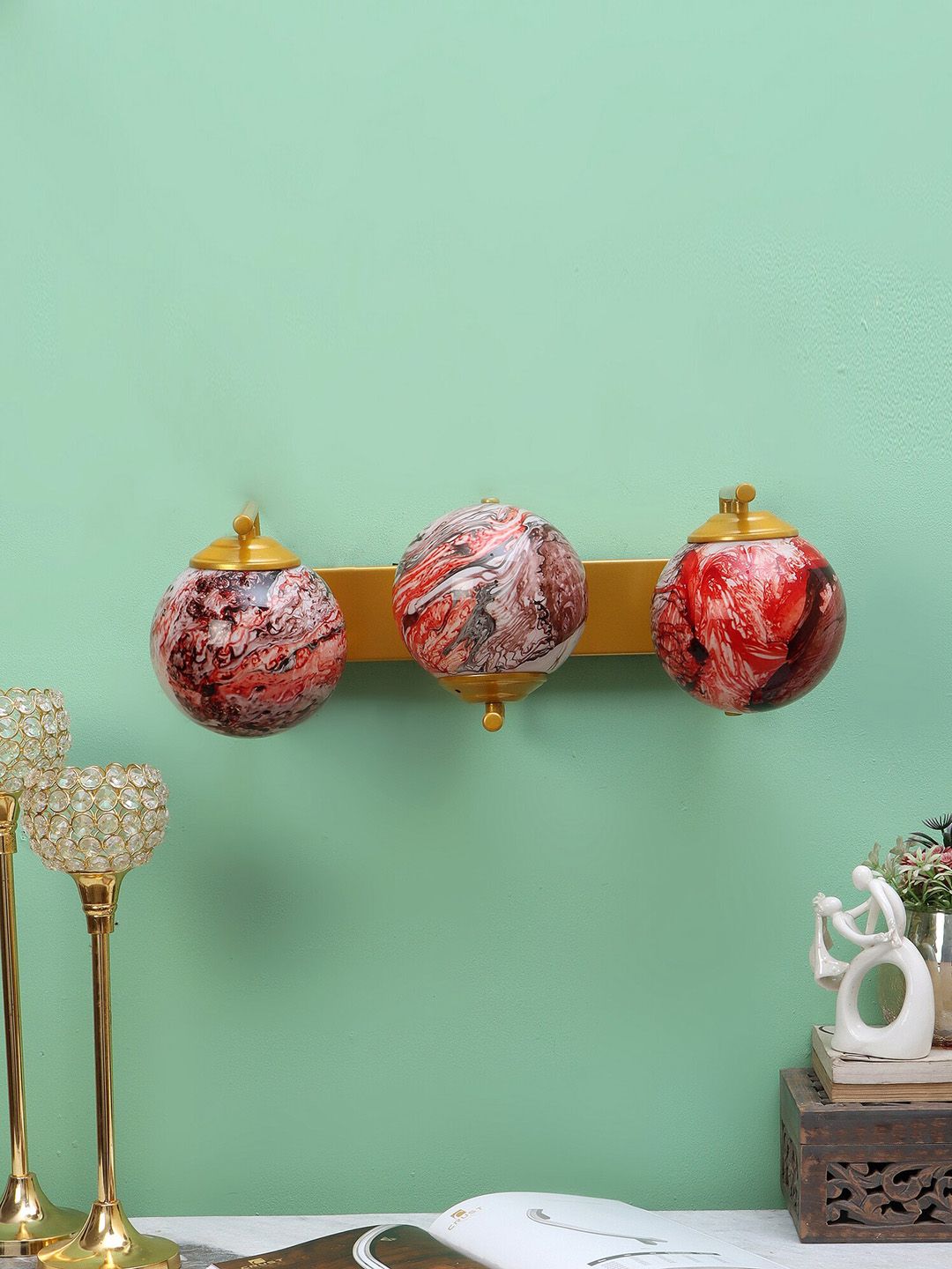 decorativeray Gold Toned & Red Printed Spherical Metal Contemporary Wall Lamp-image-23
