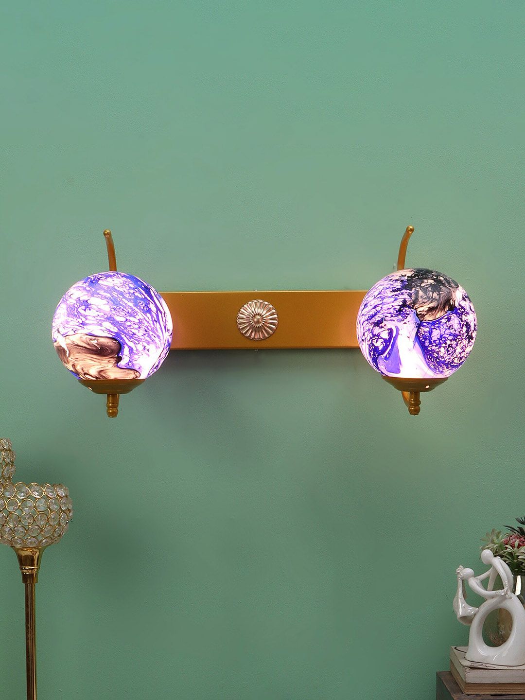 decorativeray Purple & Gold Toned Metal Wall Lamp-image-16