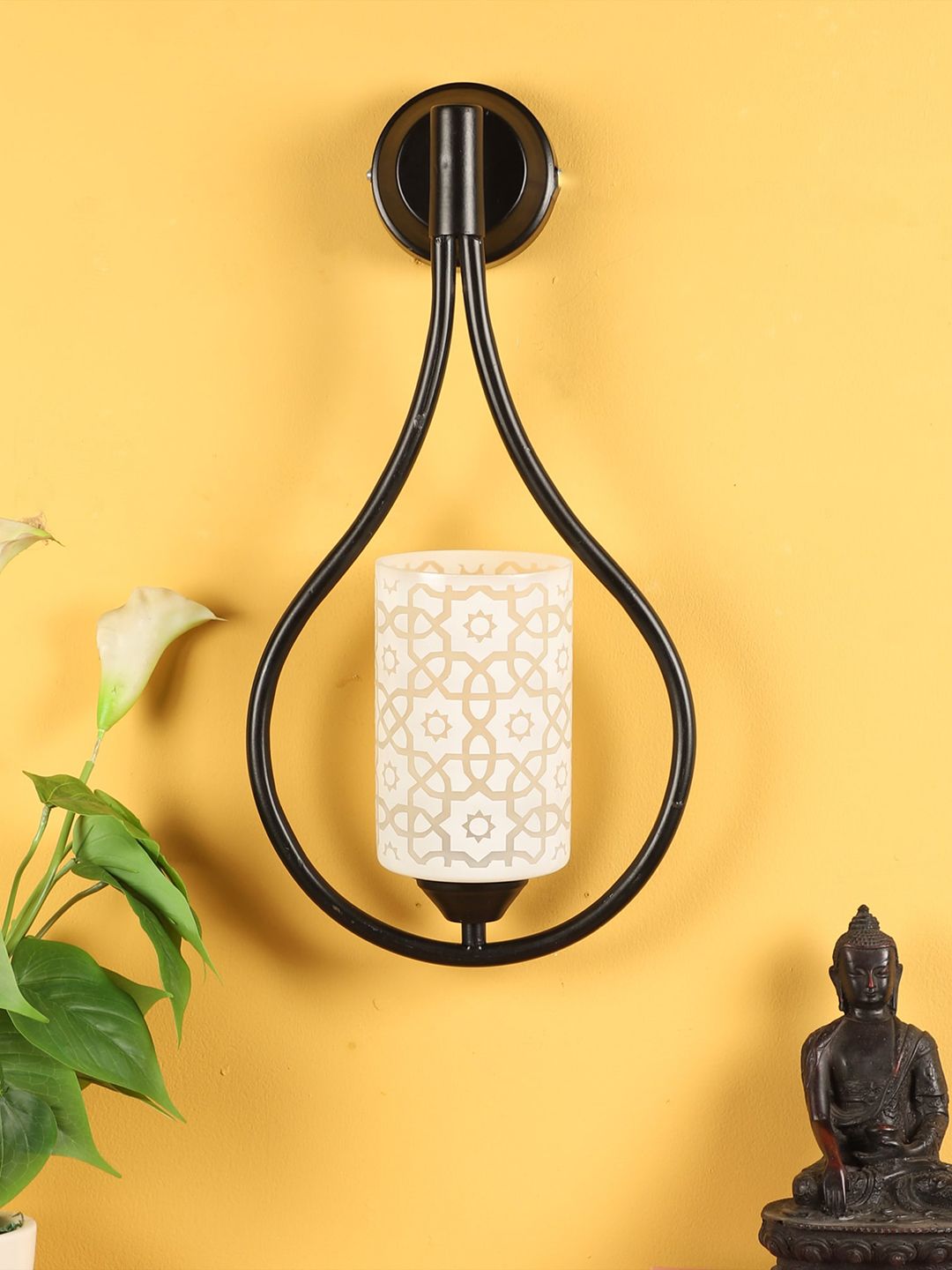 decorativeray Gold-Toned & White Printed Abstract Shaped Iron Wall Lamp-picture-43
