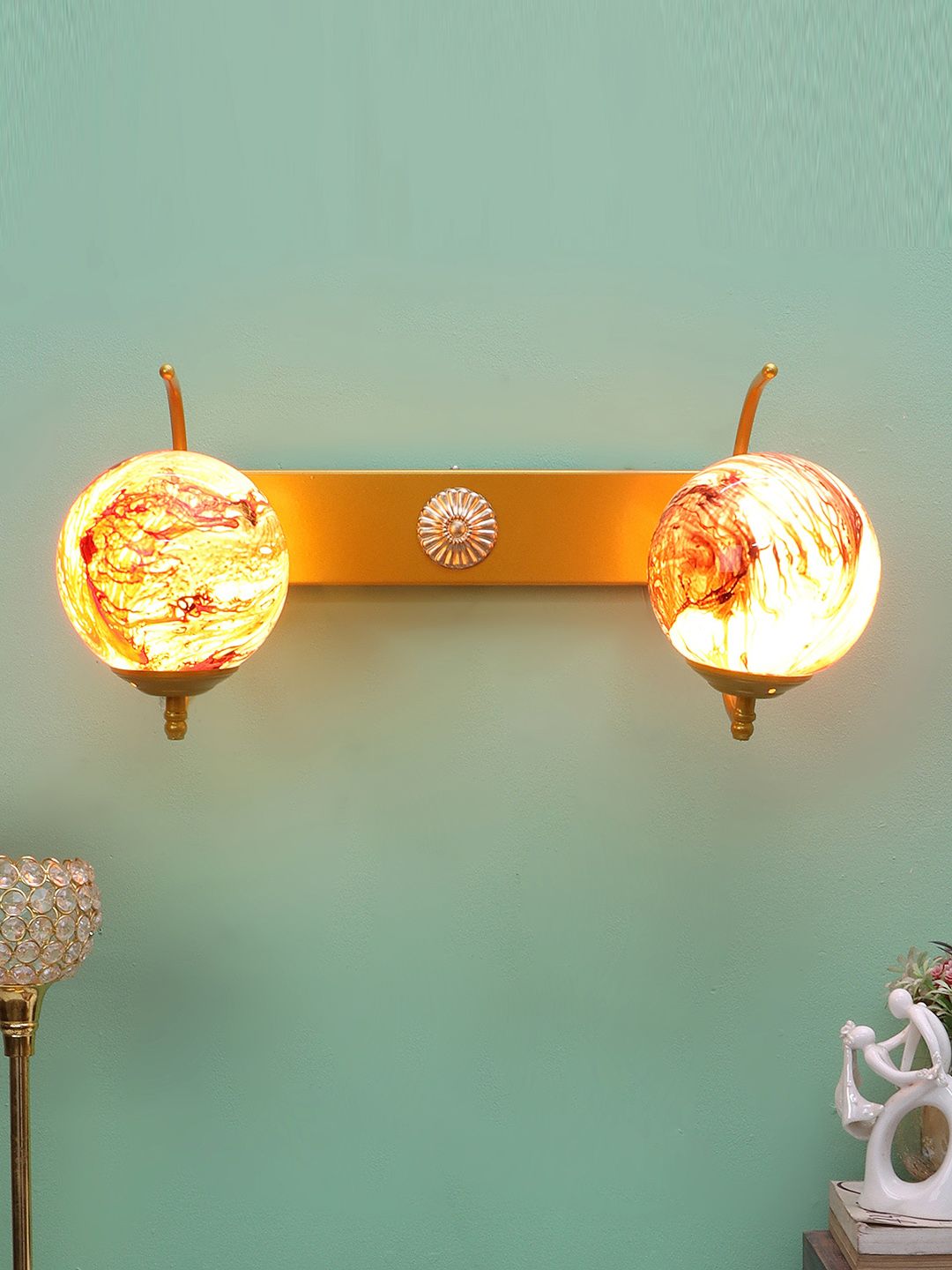 decorativeray Gold-Toned & White Printed Abstract Shaped Metal Wall Lamp-image-24