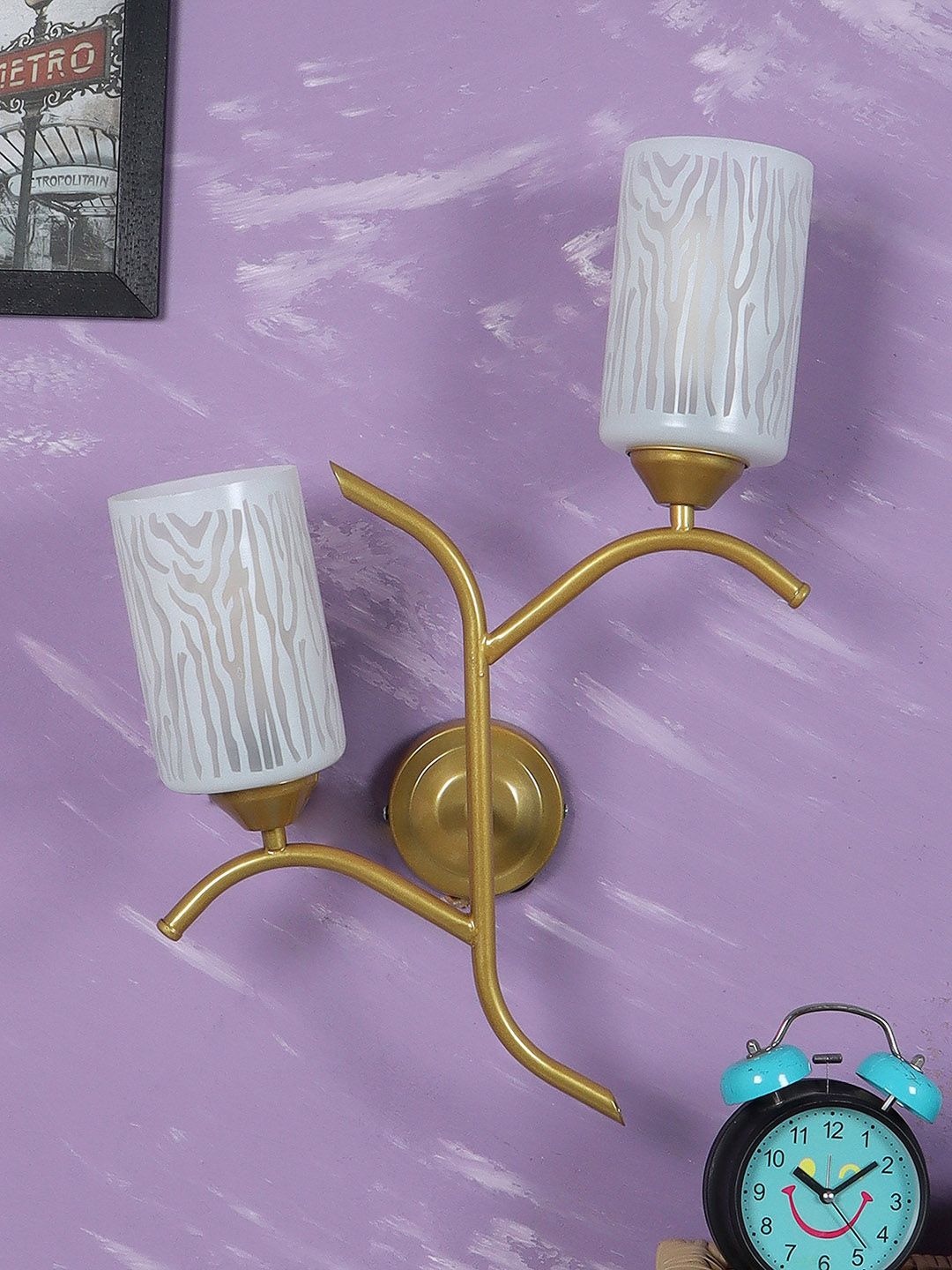 decorativeray Gold Toned & White Cylinder Shaped Wall Lamp-picture-20