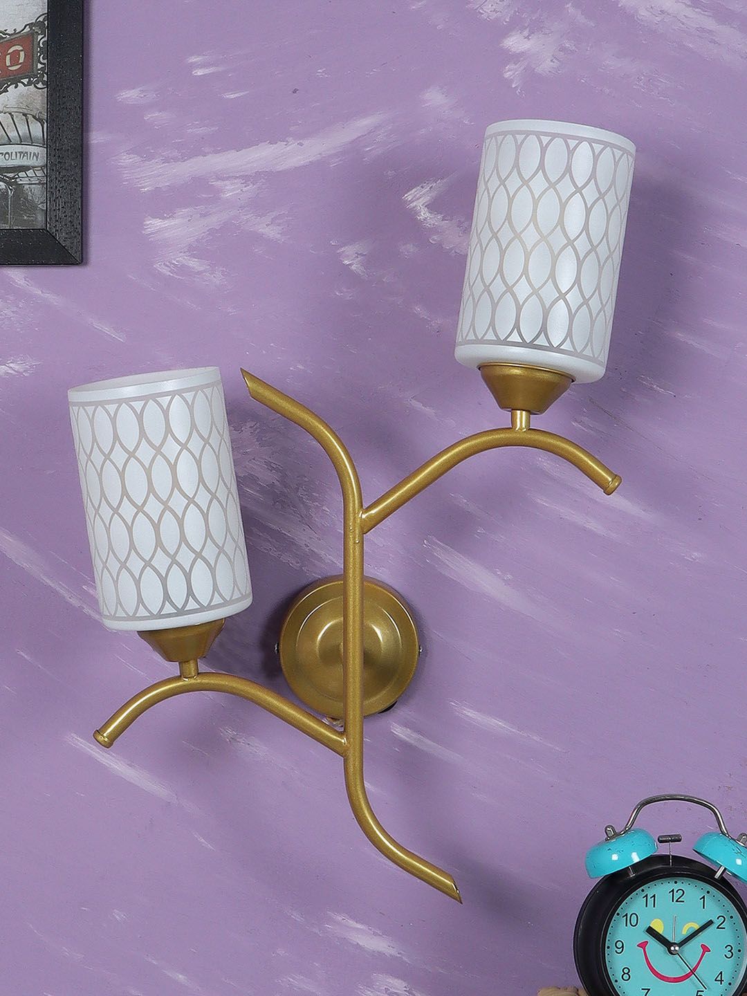 decorativeray Gold Toned & White Cylinder Shaped Wall Lamp-image-17