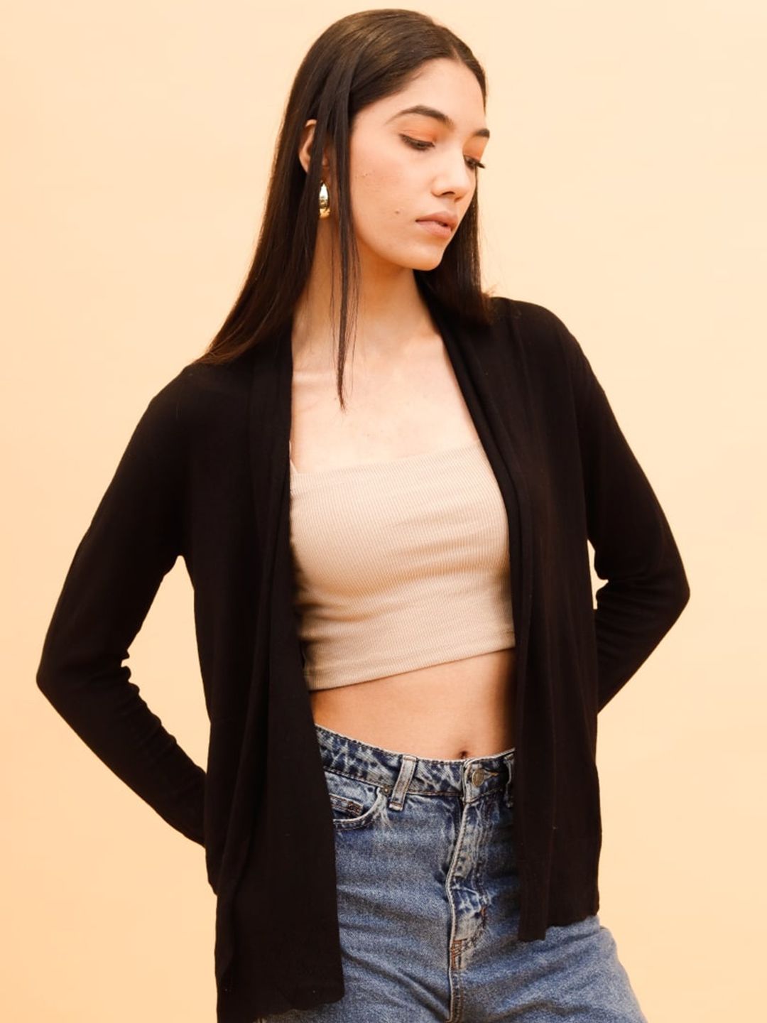 NoBarr Open Front Acrylic Shrug-image-3