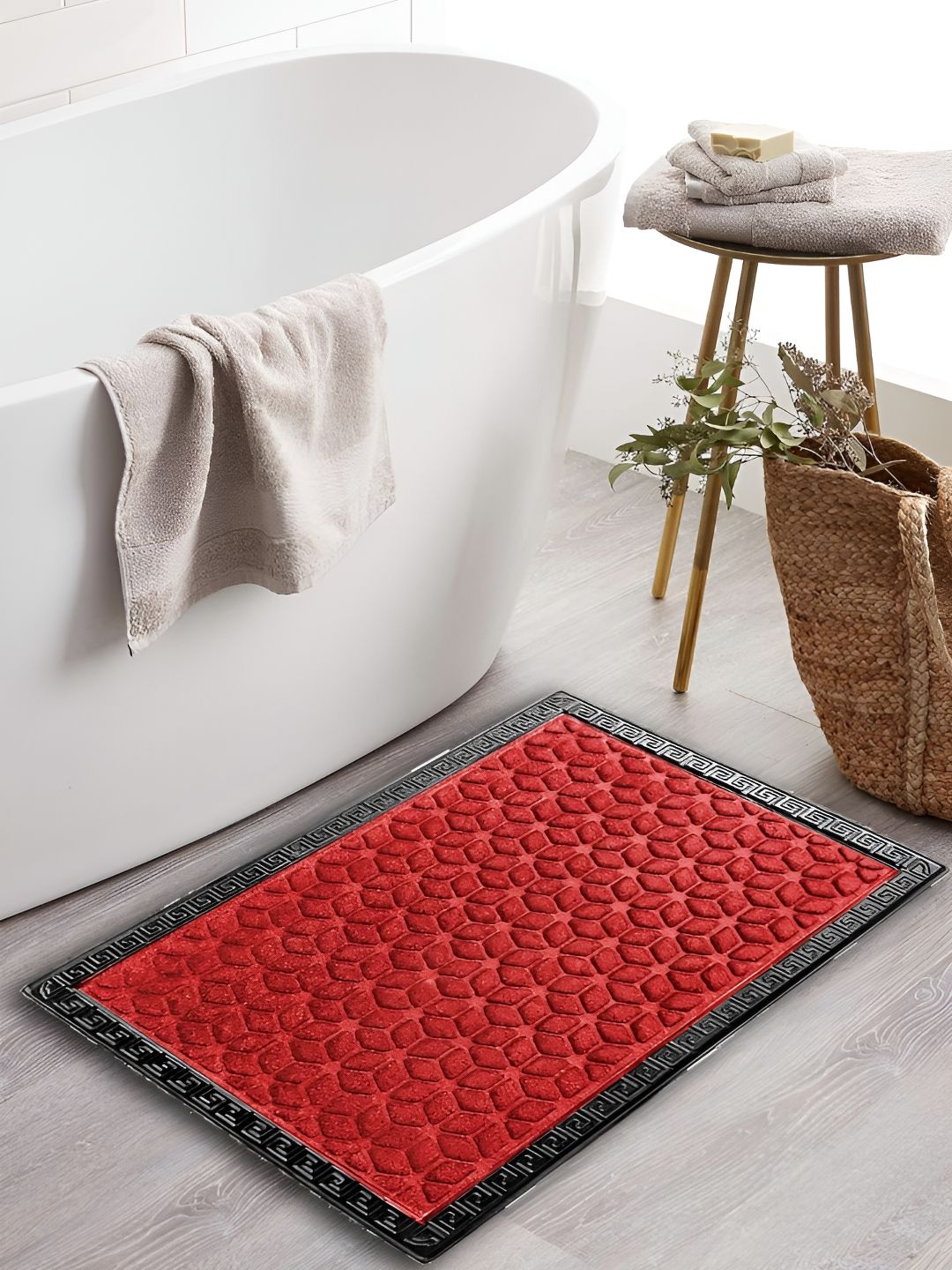 AaHo Decor Red & Black Waterproof Anti-Skid Rubber Doormat-picture-25