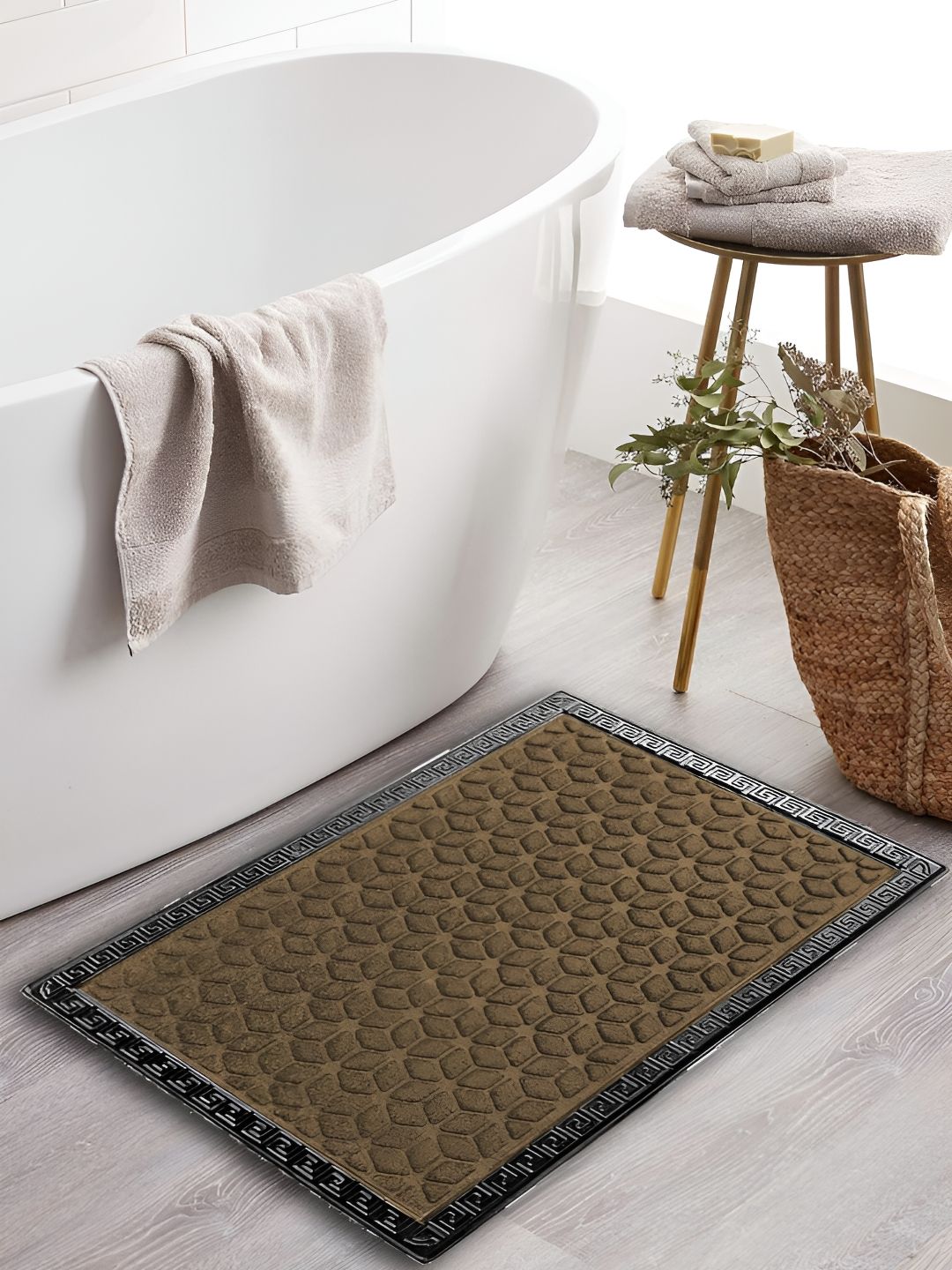 AaHo Decor Brown & Black Waterproof Anti-Skid Rubber Doormat