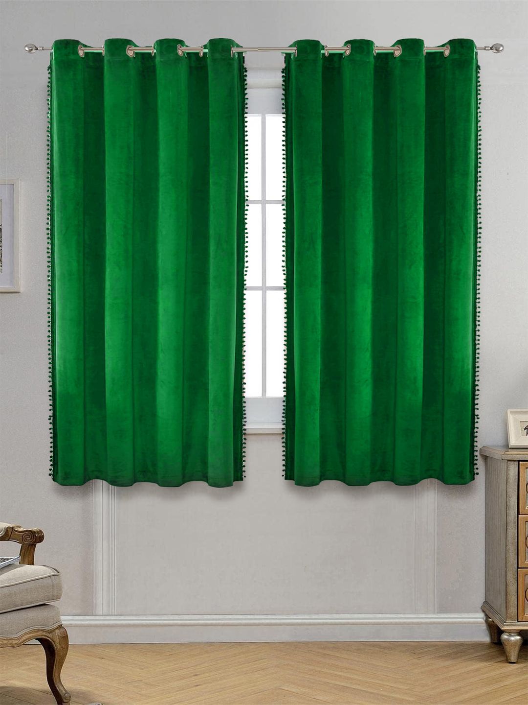 STITCHNEST Green 2 Pieces Velvet Black Out Window Curtains-image-45