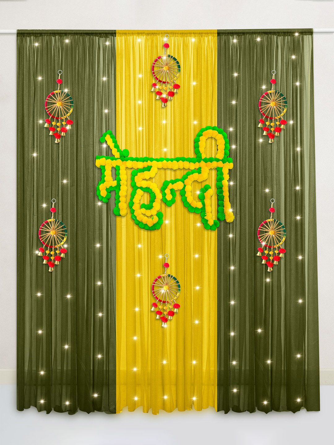 Special You Green & Yellow 14 Pcs Curtain & Mehandi Banner Decorations