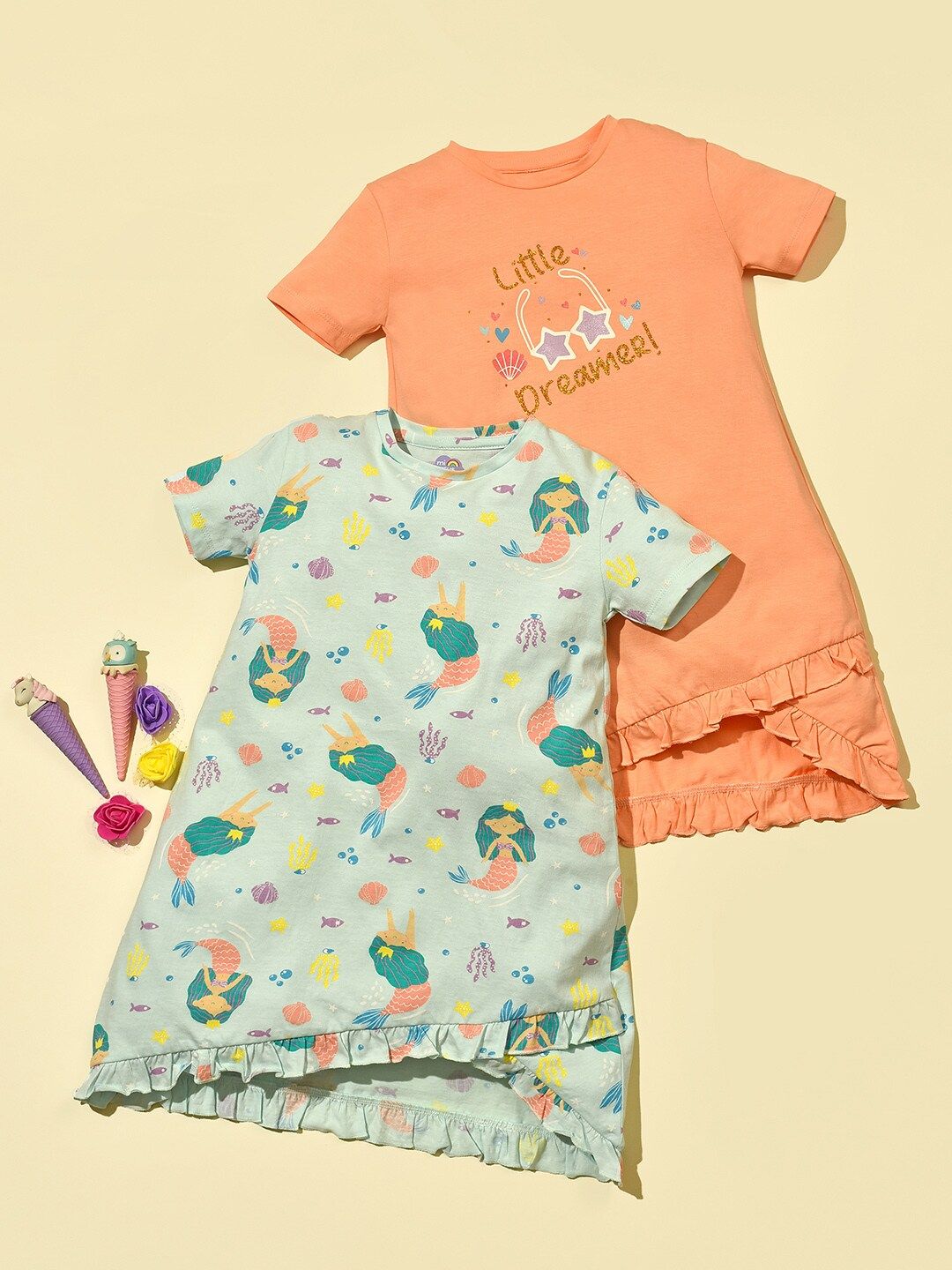 MiArcus Girls Pack of 2 Graphic Printed Pure Cotton T-shirt Nightdress-image-27