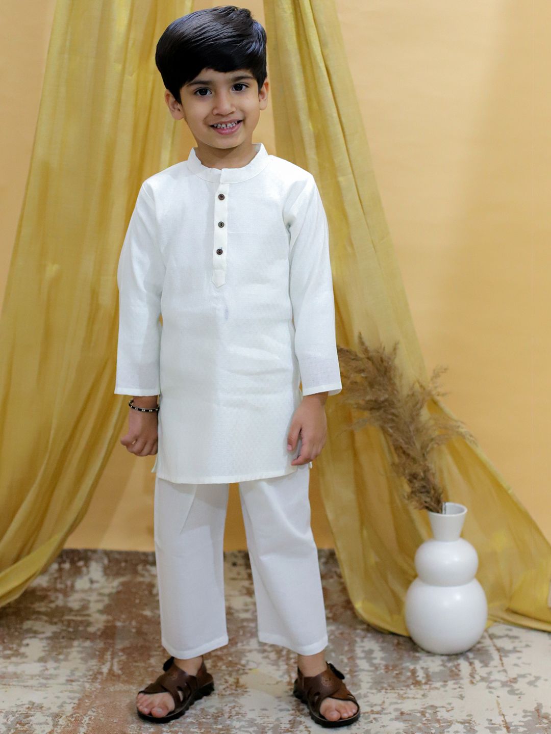 The Mom Store Boys Mandarin Collar Pure Cotton Kurta With Trousers-picture-18