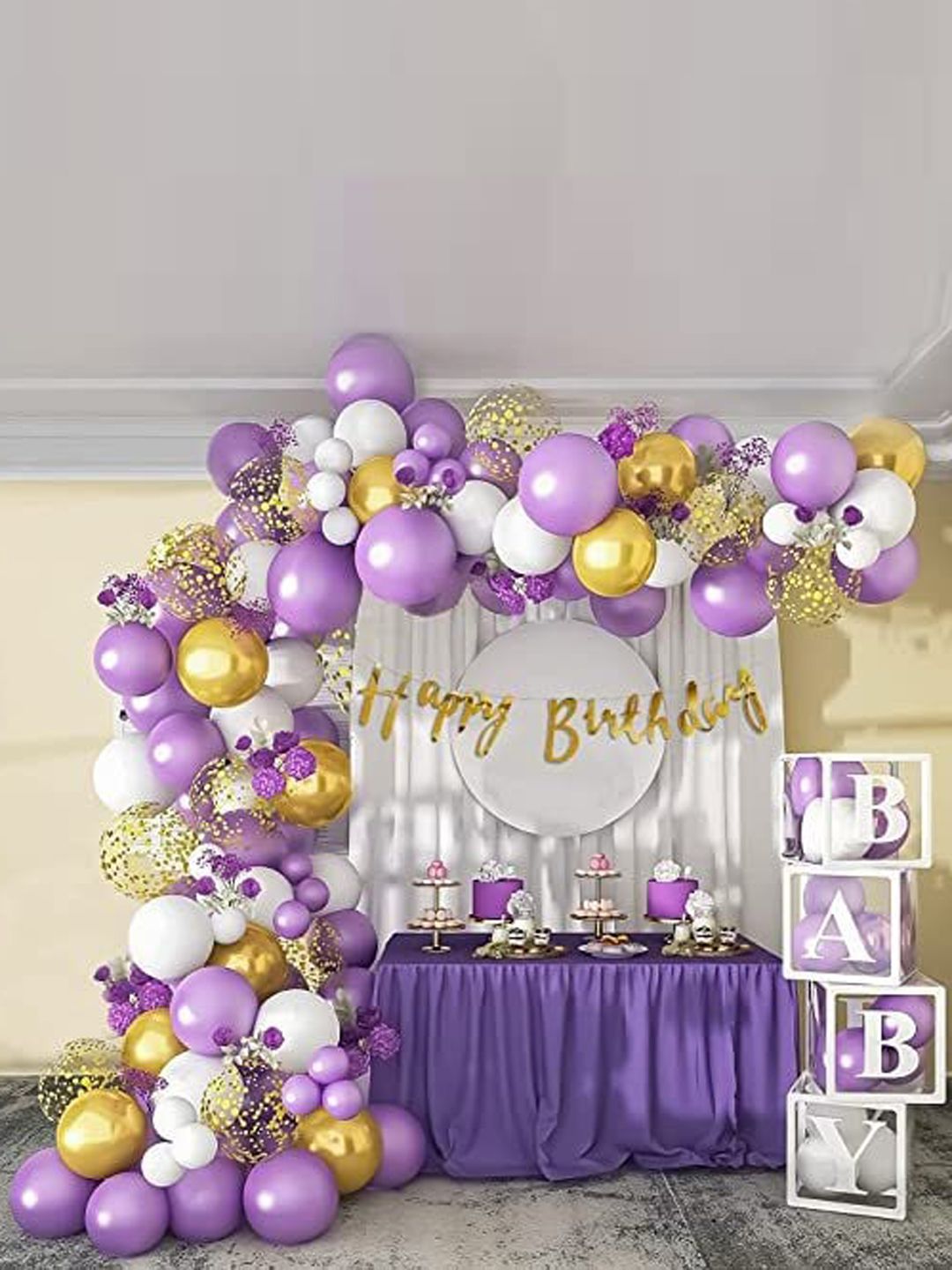 Special You 67 Pieces Purple & White Happy Birthday Decorative Banner & Balloons