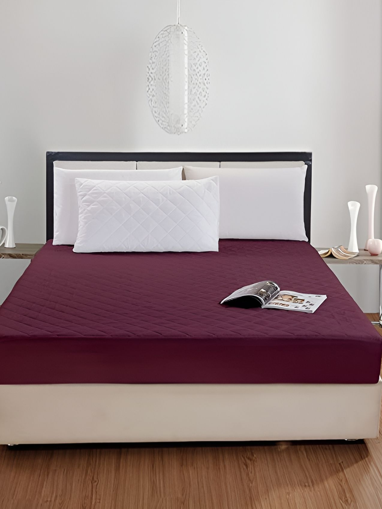 Comfowell Maroon Cotton Fitted King Size Waterproof Mattress Cover-picture-17