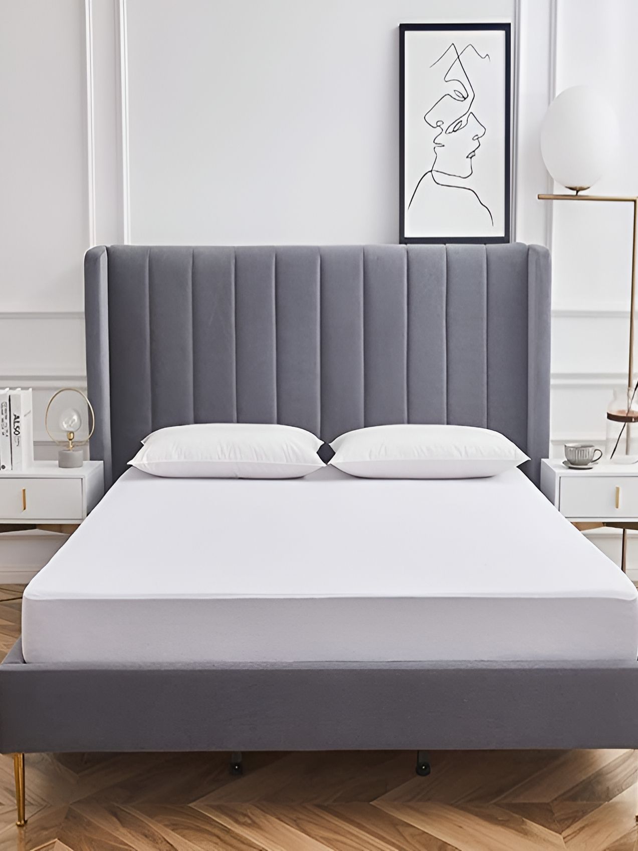 Comfowell White Cotton Water Resistant King Fitted Mattress Protector-picture-41