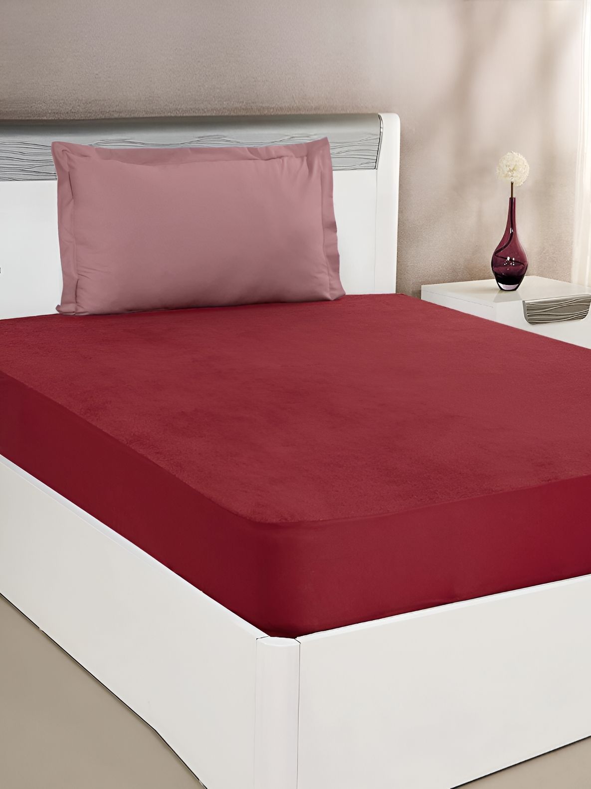 Comfowell Maroon Cotton Water Resistant King Fitted Mattress Protector-picture-10