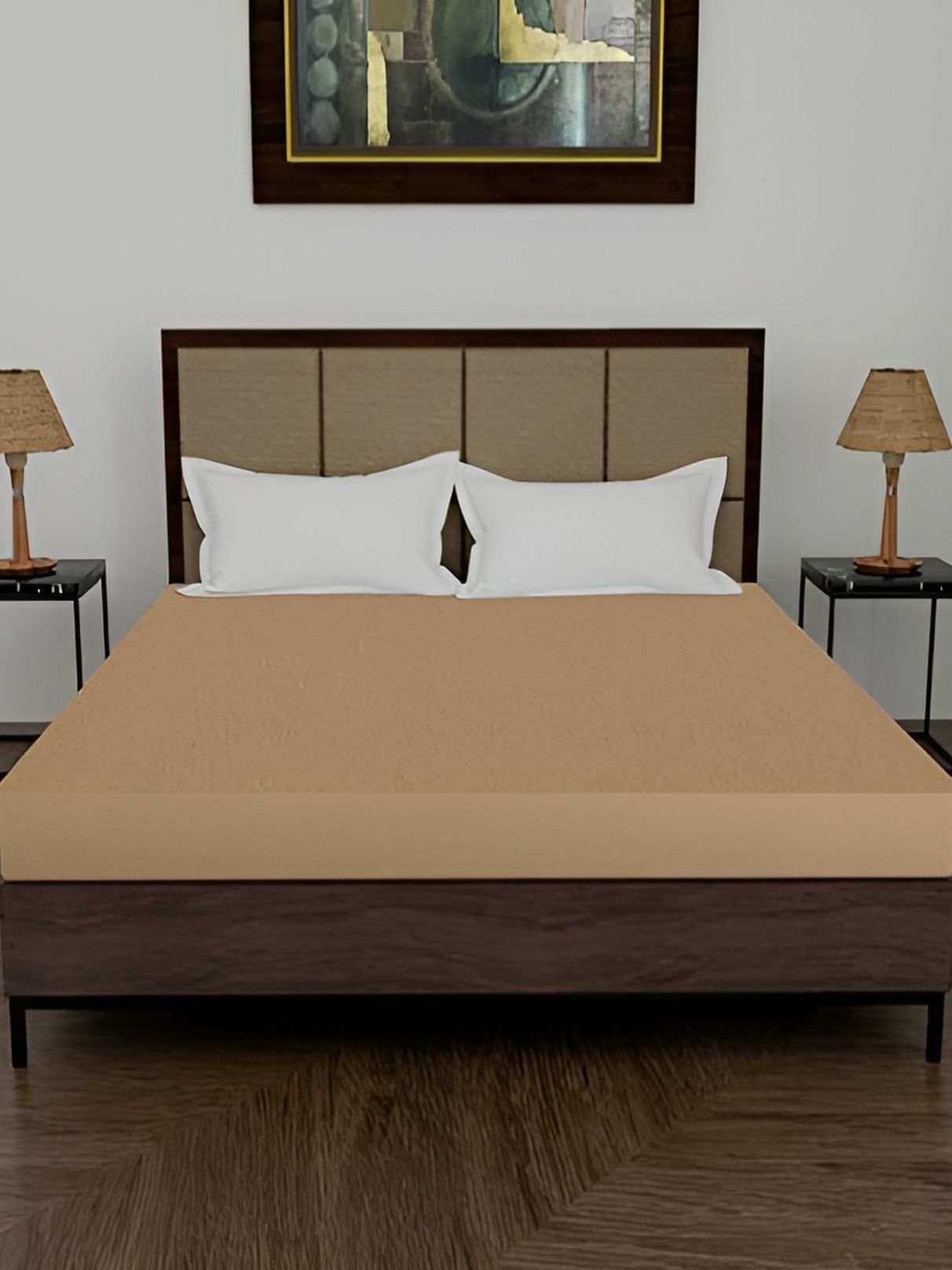 Comfowell Beige Fitted Double Size Cotton Water Resistant Mattress Protector-picture-31