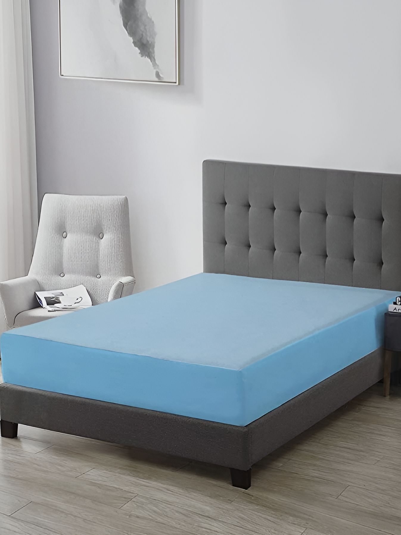 Comfowell Sky Blue Cotton Fitted Queen Size Water Resistant Mattress Protector-picture-19