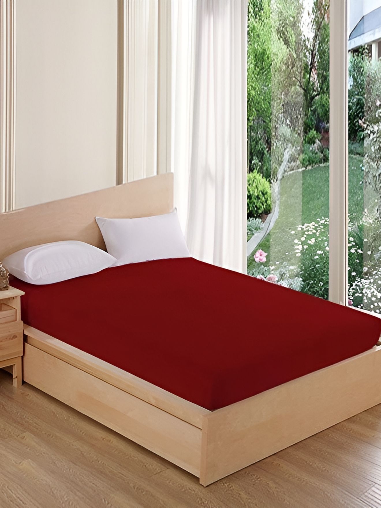 Comfowell Maroon Cotton Fitted King Size Water Resistant Mattress Protector-picture-13
