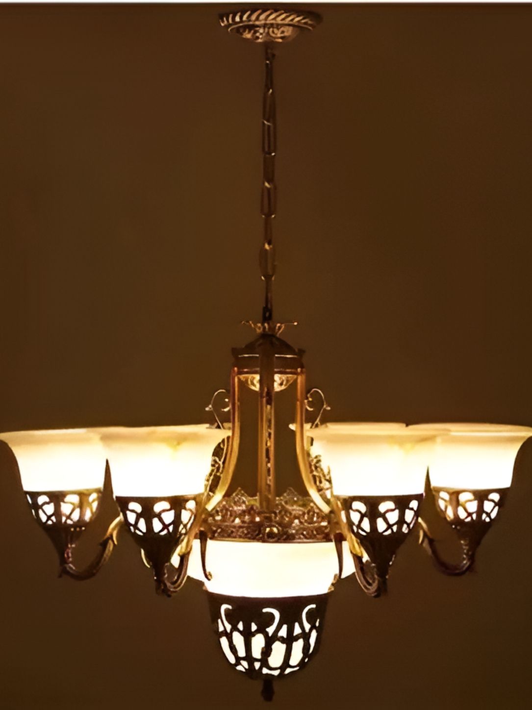 Areezo Gold-Toned & White Textured Aluminium Contemporary Bell Ceiling Lamp-image-21