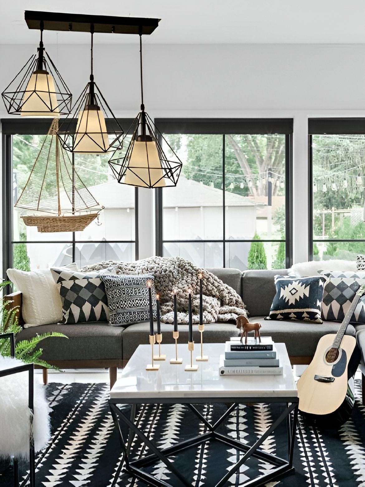 Areezo Black & White Textured Ceiling Lamp