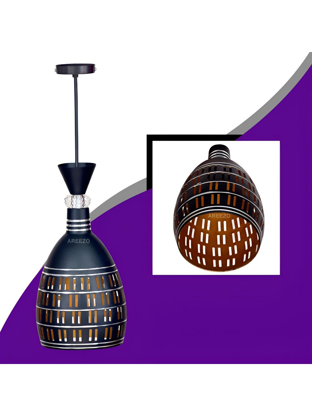 Areezo Black & Brown Textured Aluminium Contemporary Bell Ceiling Lamp-picture-18