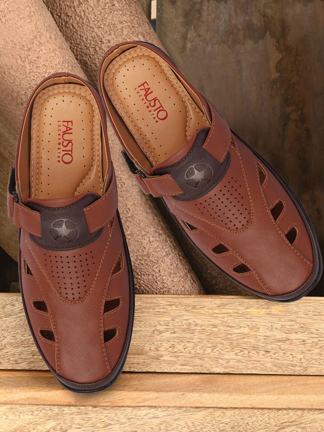 FAUSTO Men Laser Cut Shoe-Style Sandals-image-38