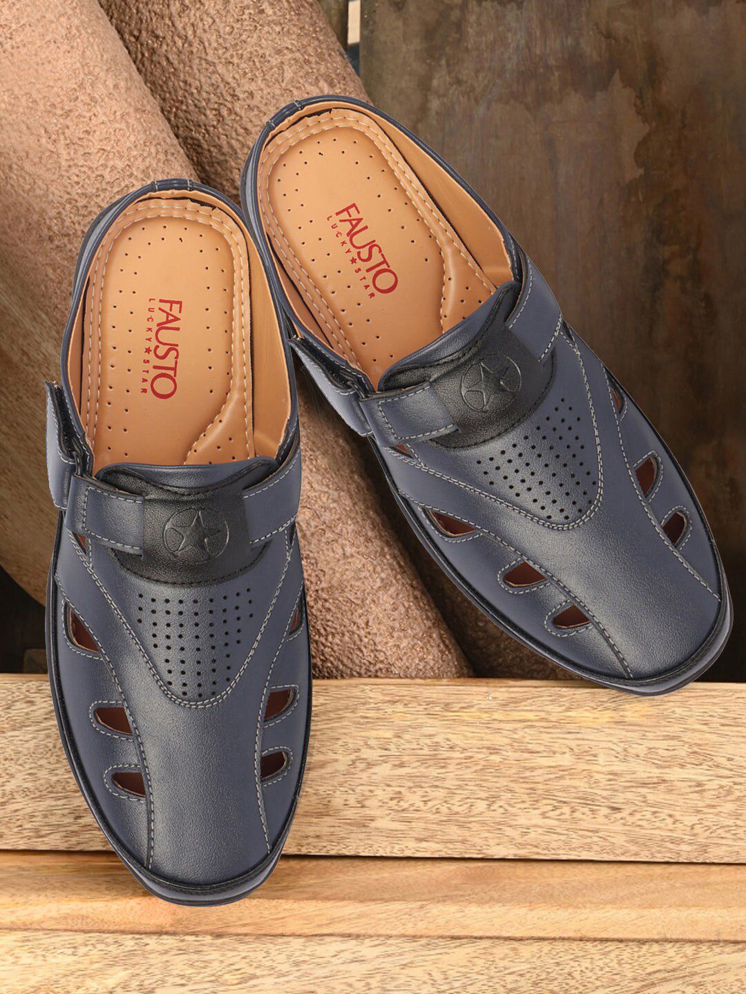 FAUSTO Men Laser Cut Shoe-Style Sandals-image-9