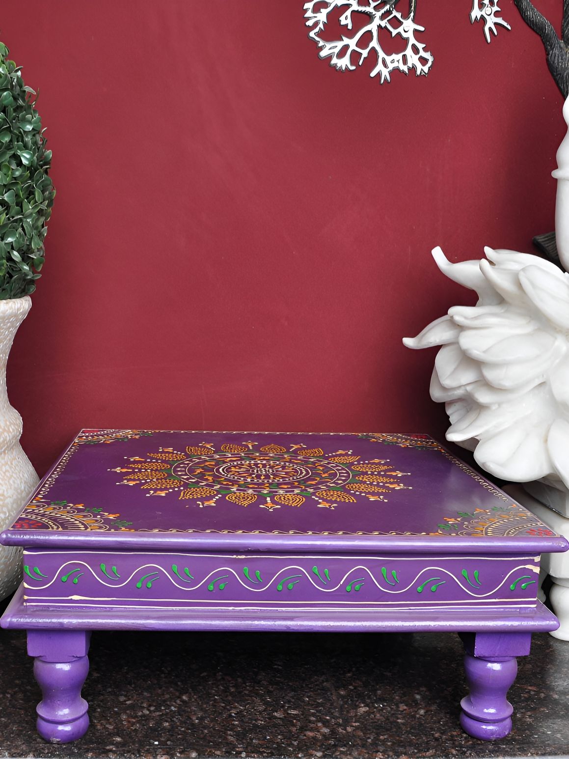 Lal Haveli Purple Self design Textured Wooden Chowki-picture-32