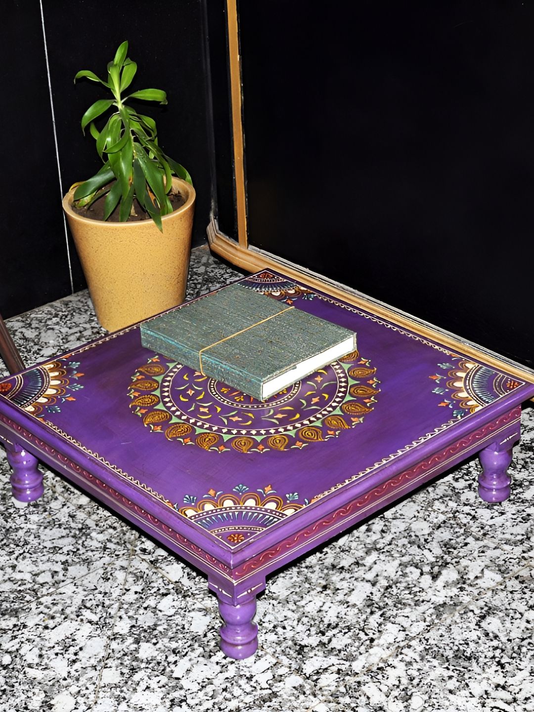 Lal Haveli Purple Self design Textured Wooden Chowki-picture-23