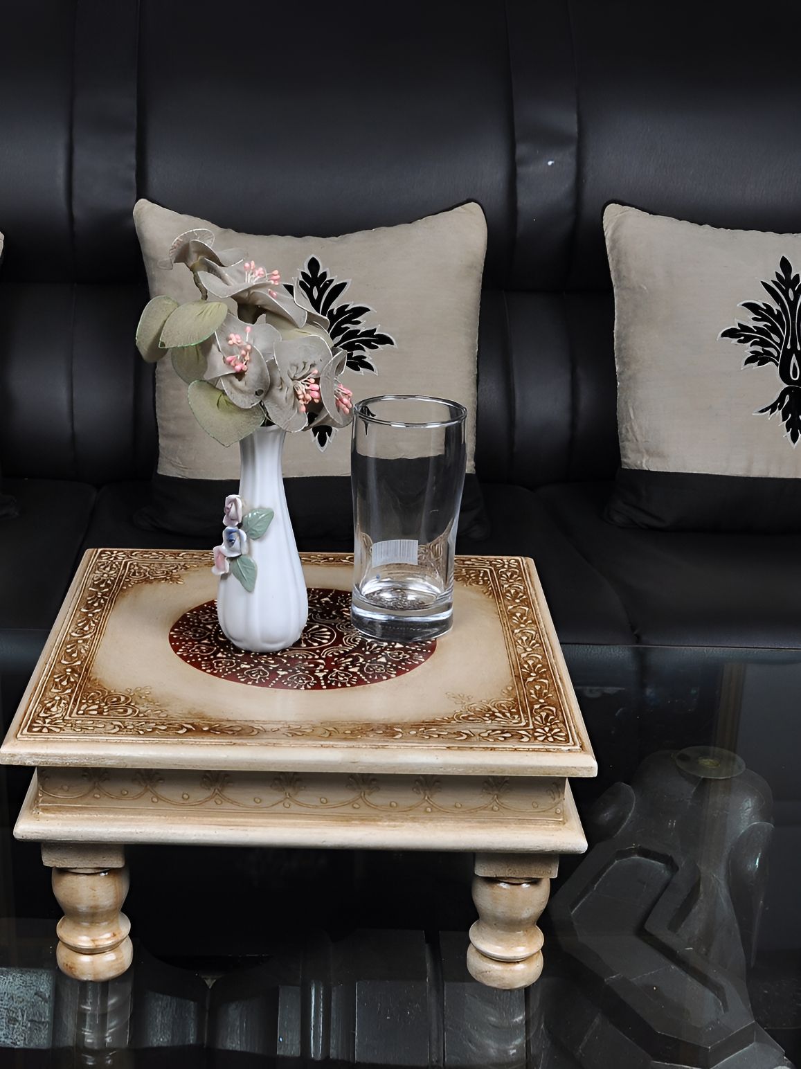 Lal Haveli White & Maroon Self design Textured Wooden Chowki-picture-36