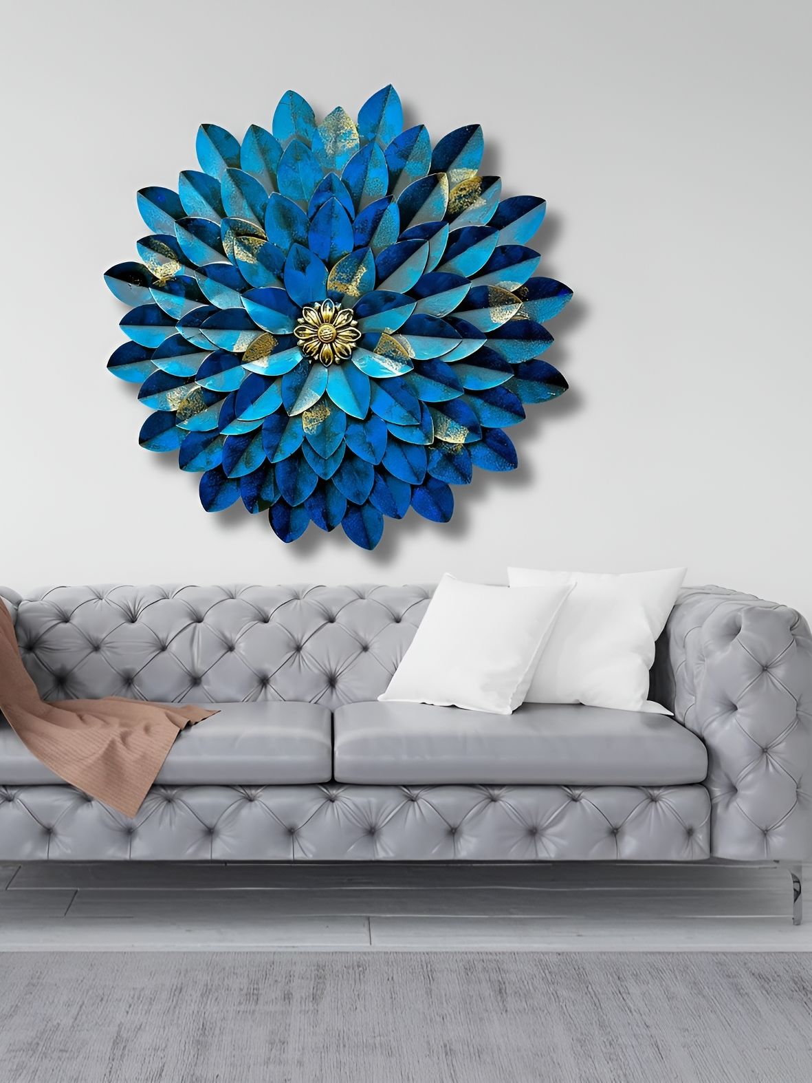 RSN Blue Textured Metal Flower Wall Decor-image-8