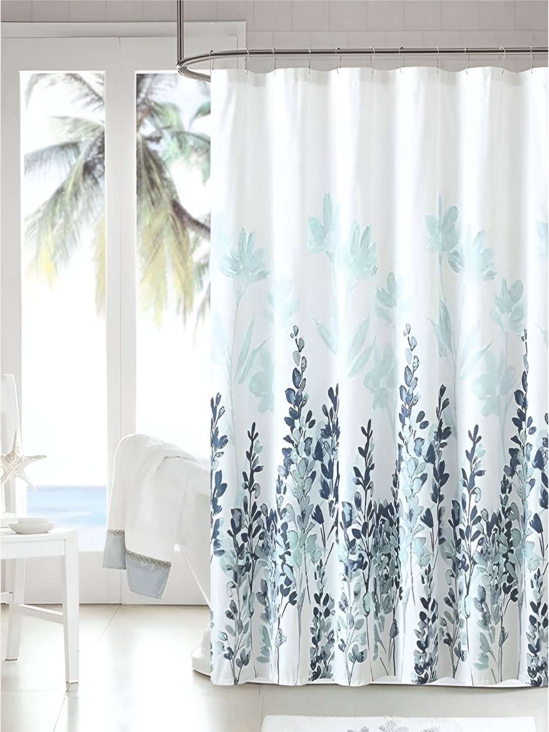 homewards White & Blue Printed Water Resistant Shower Curtains-picture-33