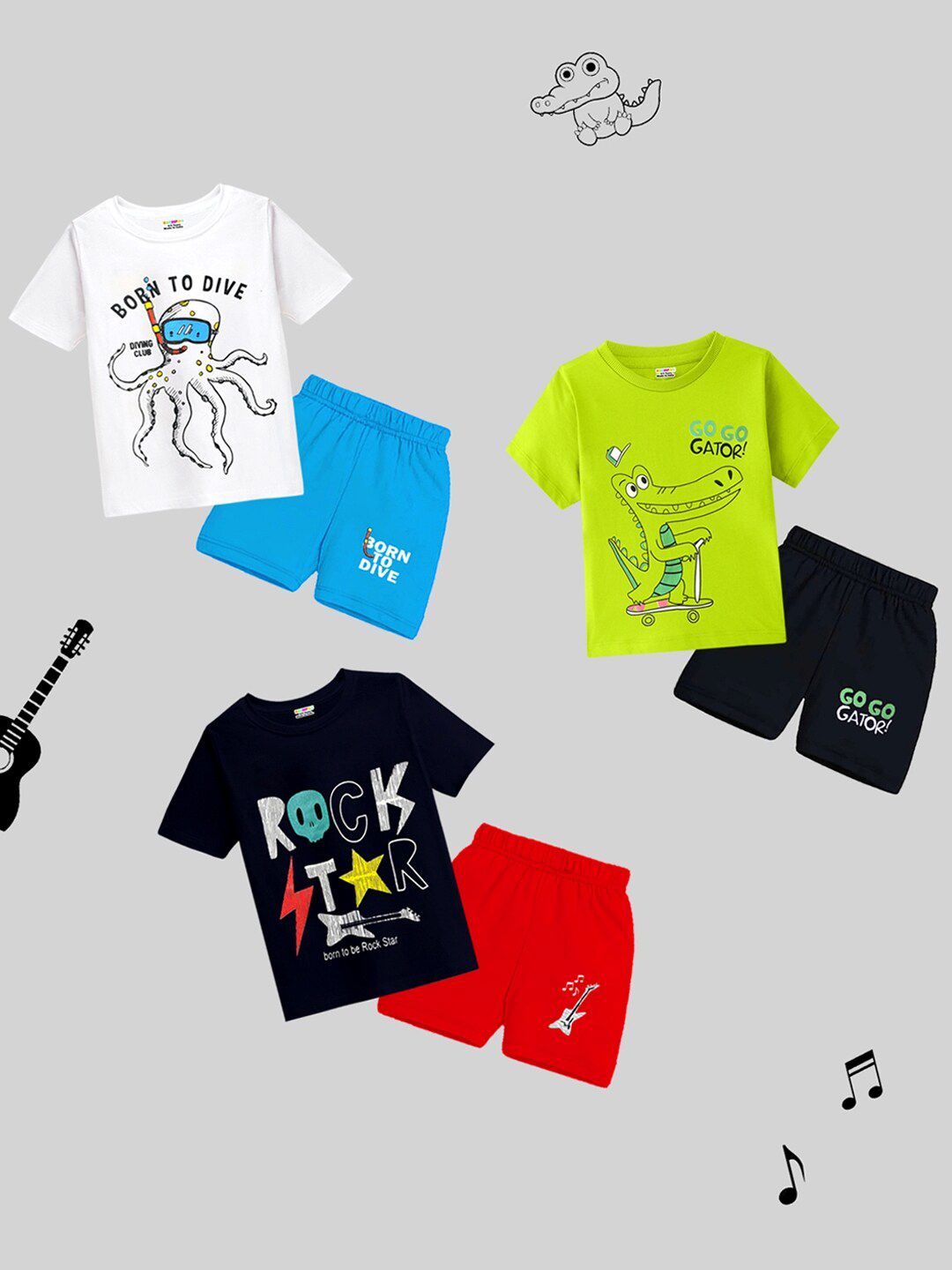 KUCHIPOO Kids Pack Of 3 Printed T-shirt with Shorts-picture-10