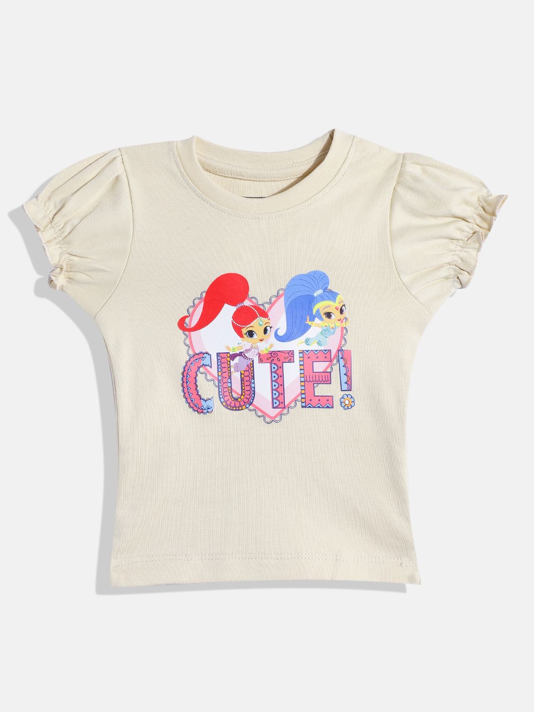 Eteenz Girls Infants Pure Cotton Shimmer & Shine Printed Puff Sleeve Top-picture-41