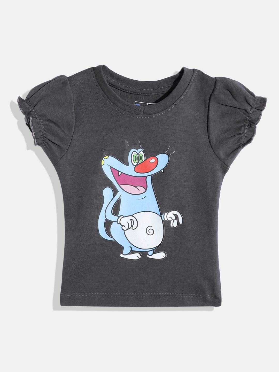 Eteenz Infant Girls Oggy and the Cockroaches Print Puff Sleeve Cotton Top-picture-42