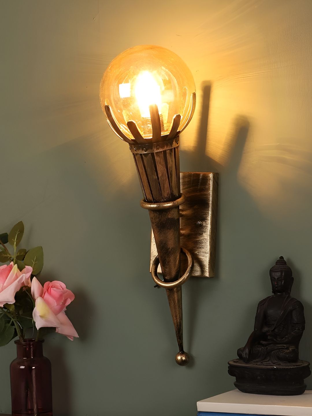 Areezo Gold Toned Spherical Metal Wall Lamp-image-11