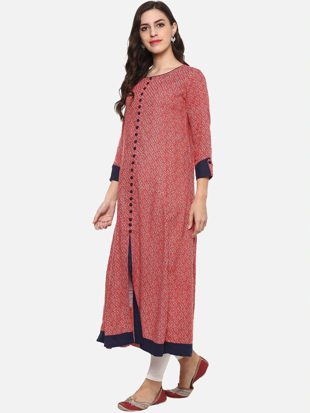 Women's Taupe Geometric Printed Puff Sleeves Anarkali Kurta