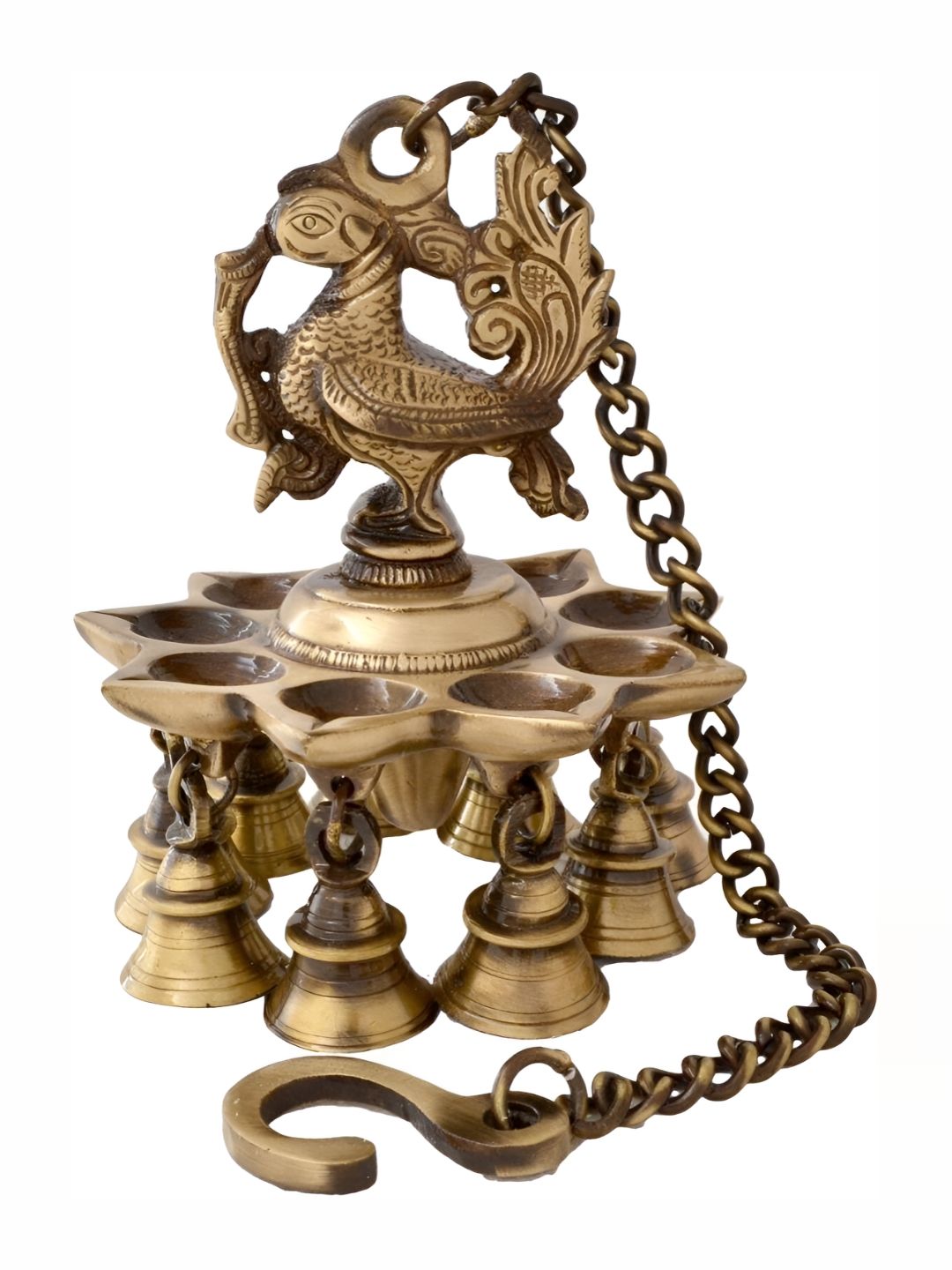 Aakrati Brown Brass Hanging Diya With Bells-picture-39