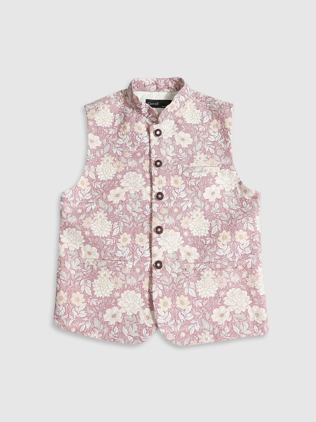 CAVIO Boys Floral Printed Mandarin Collar Pure Cotton Nehru Jacket-picture-36
