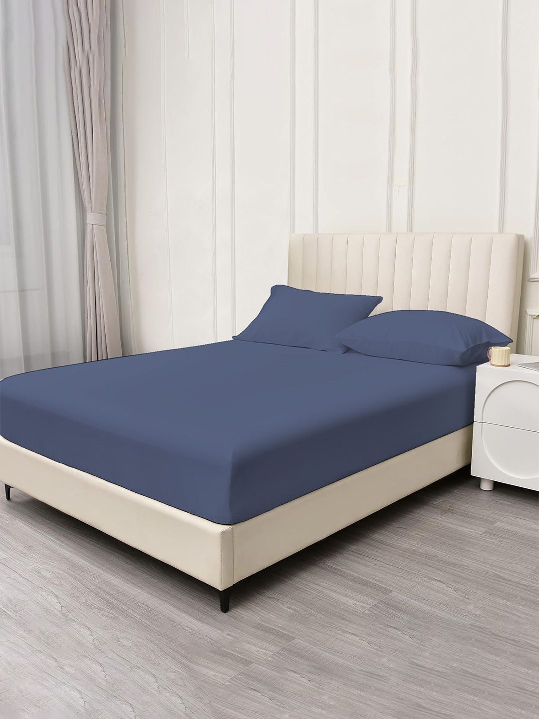 Trance Home Linen Blue 400 TC Queen Fitted Bedsheet with 2 Pillow Covers-picture-28