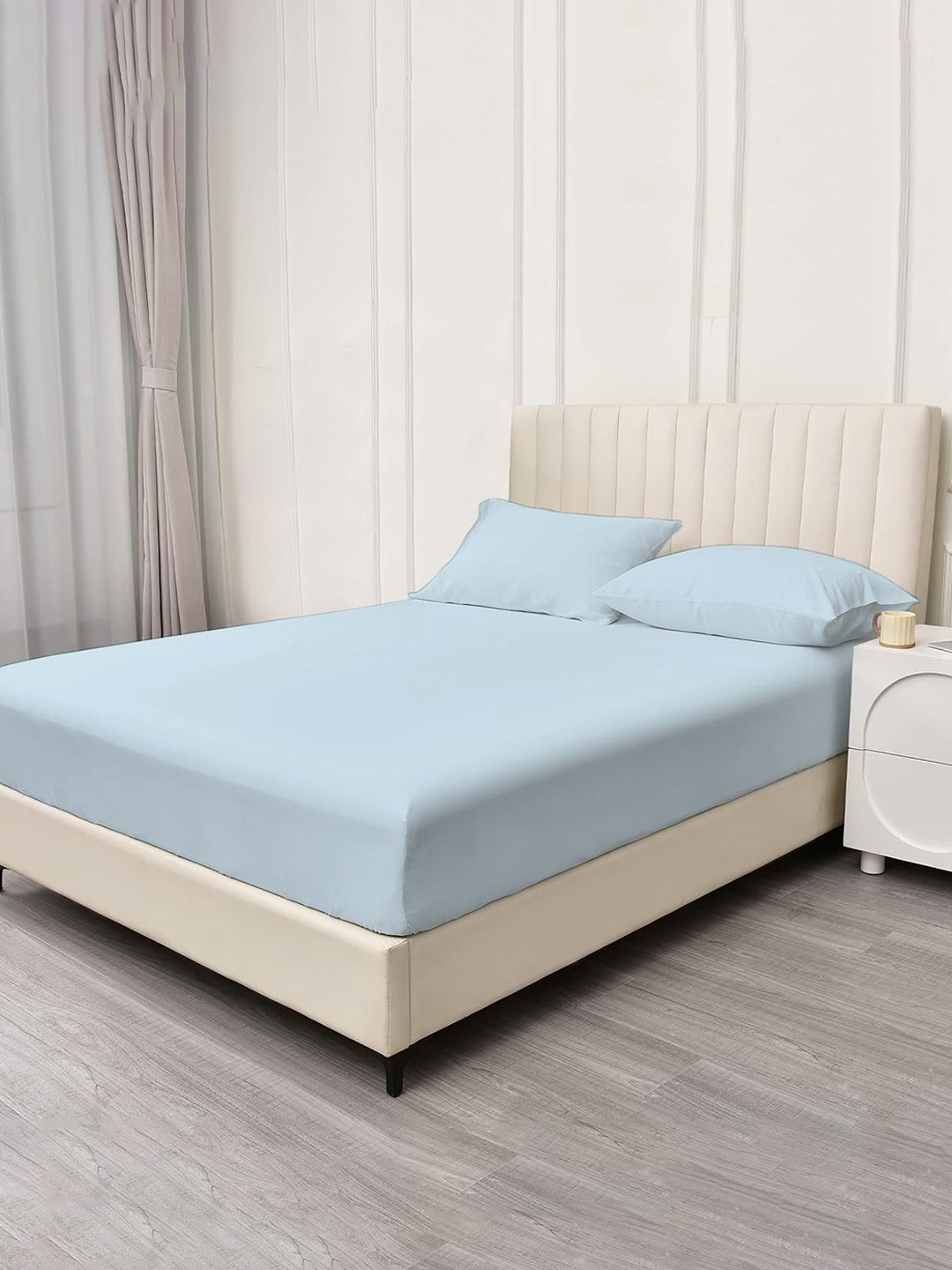 Trance Home Linen Blue Fitted Cotton 400 TC Single Bedsheet With 1 Pillow Cover-picture-27