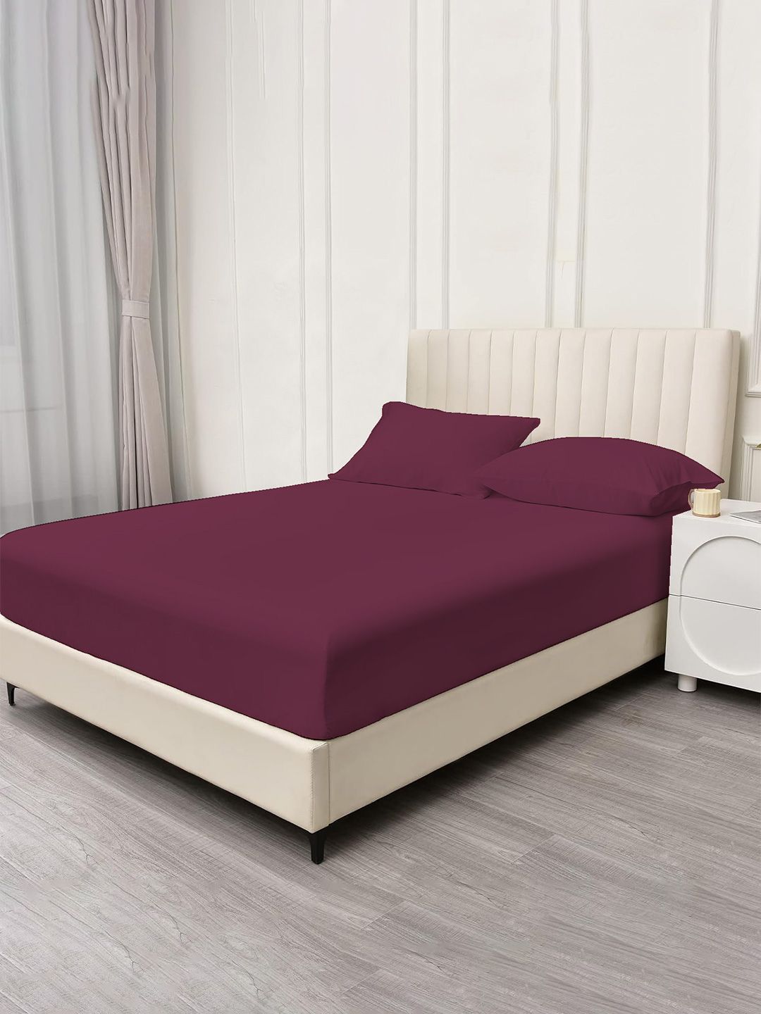 Trance Home Linen Purple 400 TC Single Fitted Bedsheet with 1 Pillow Cover-picture-26