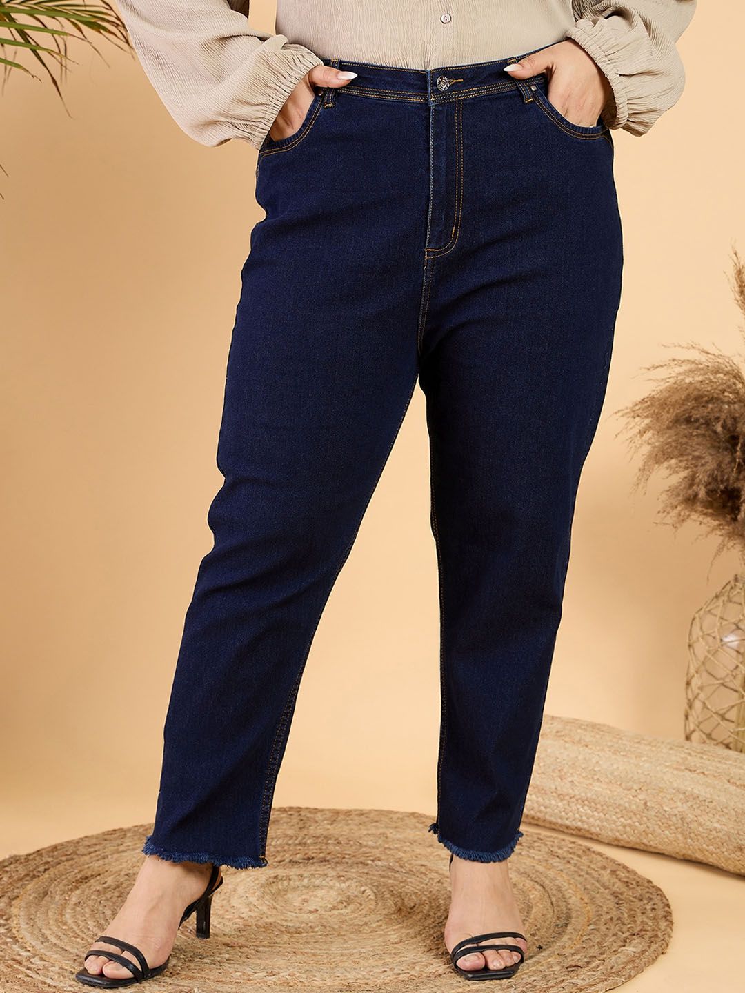 CURVY STREET Plus Size Women Wide Leg Mid Rise Clean Look Stretchable Denim Jeans-picture-40