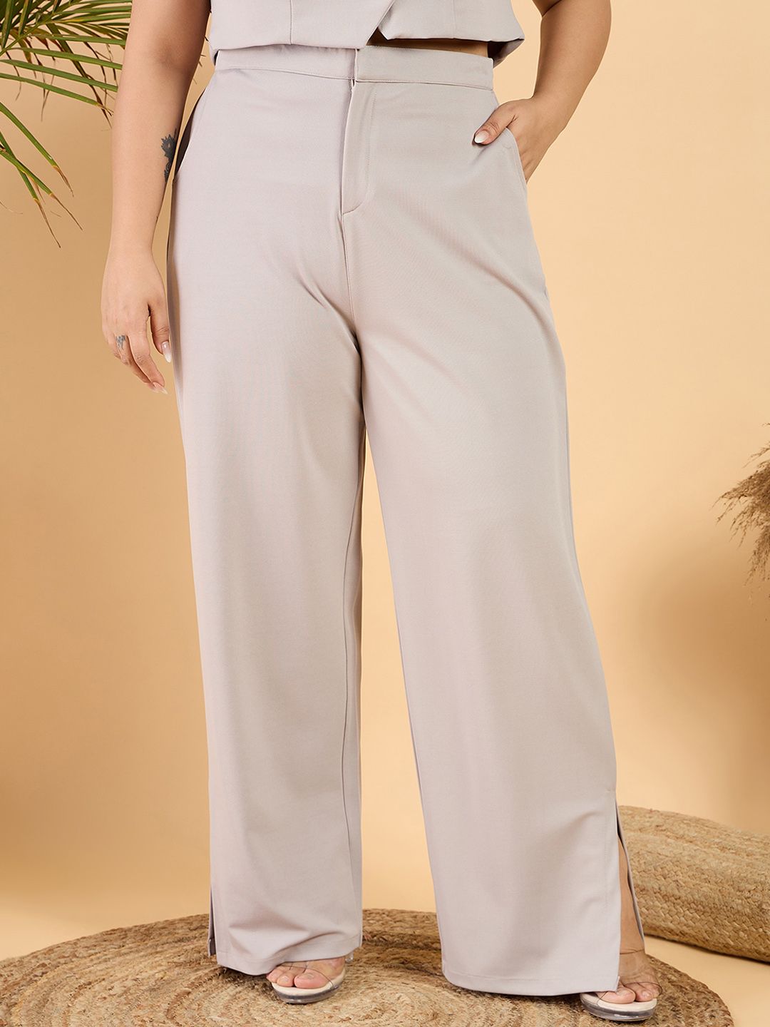 CURVY STREET Women Plus Size Straight Fit Side Slit Parallel Trousers-picture-17