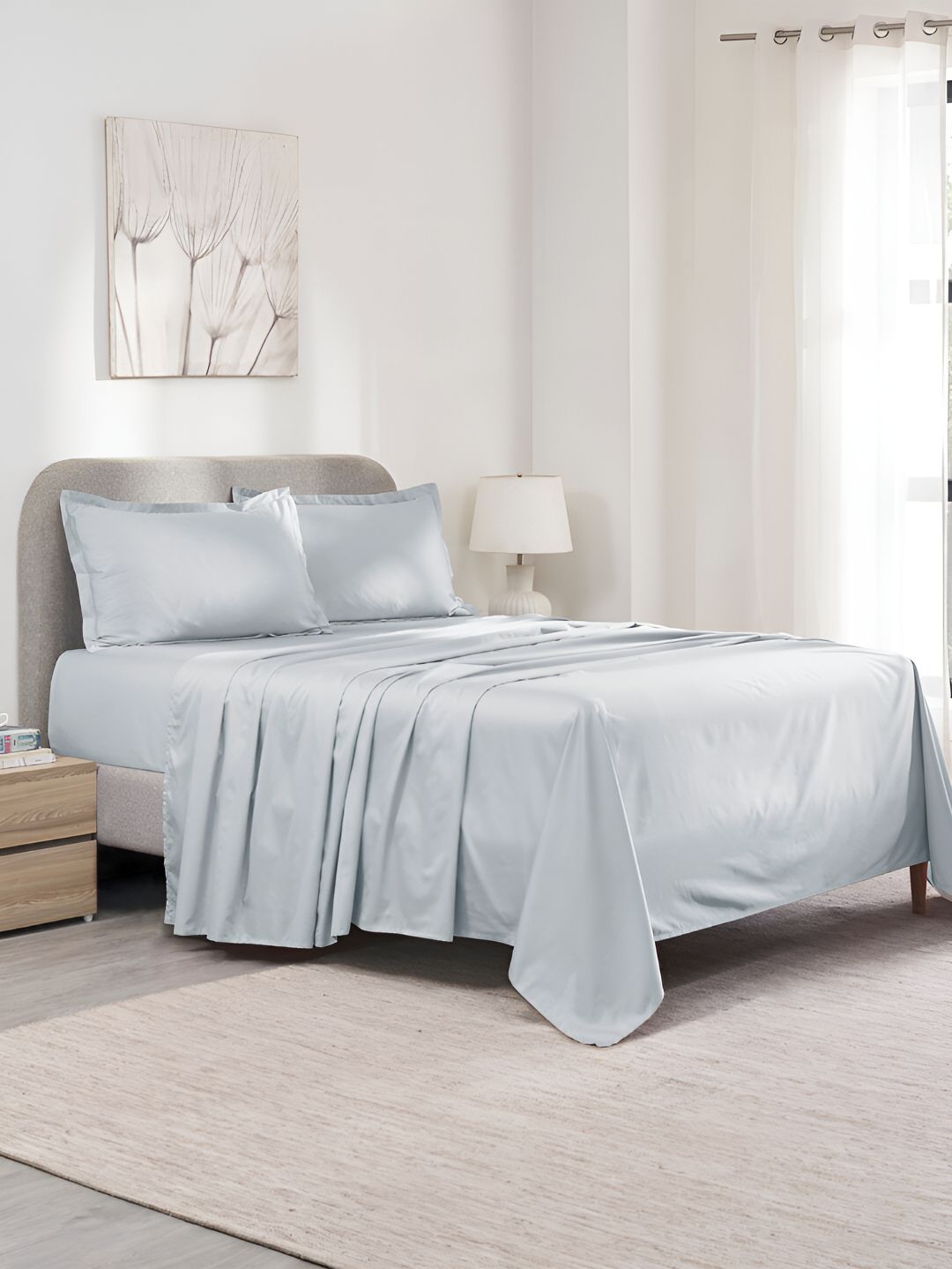 MYTRIDENT Green Cotton 300 TC King Bedsheet with 2 Pillow Covers-image-38