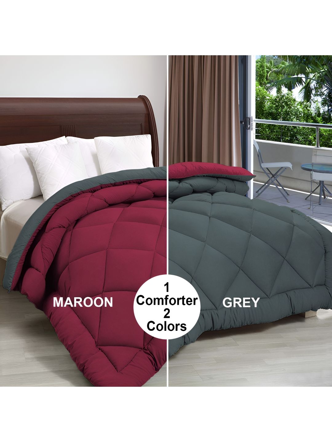 Hammer Home Grey & Maroon Microfiber AC Room 210 GSM Reversible Double Bed Comforter-image-29