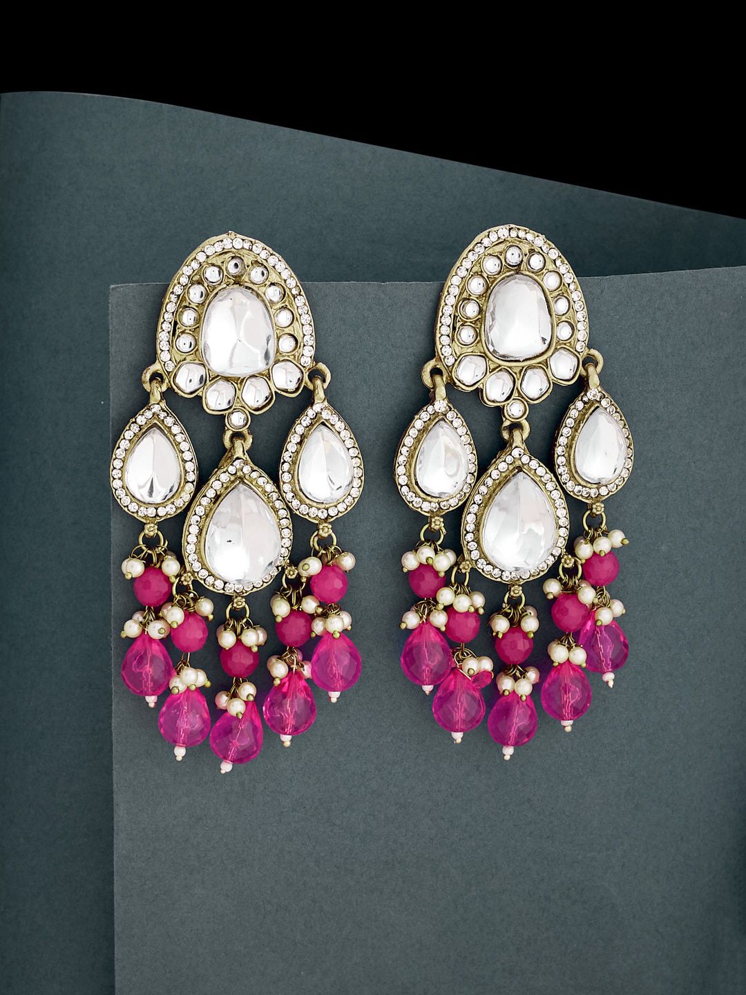 ATIBELLE Gold-Plated Kundan-Studded Brass Contemporary Drop Earrings