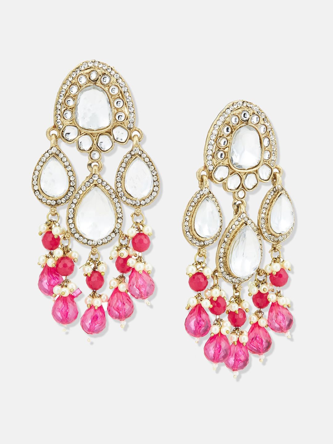 ATIBELLE Gold-Plated Kundan-Studded Brass Contemporary Drop Earrings